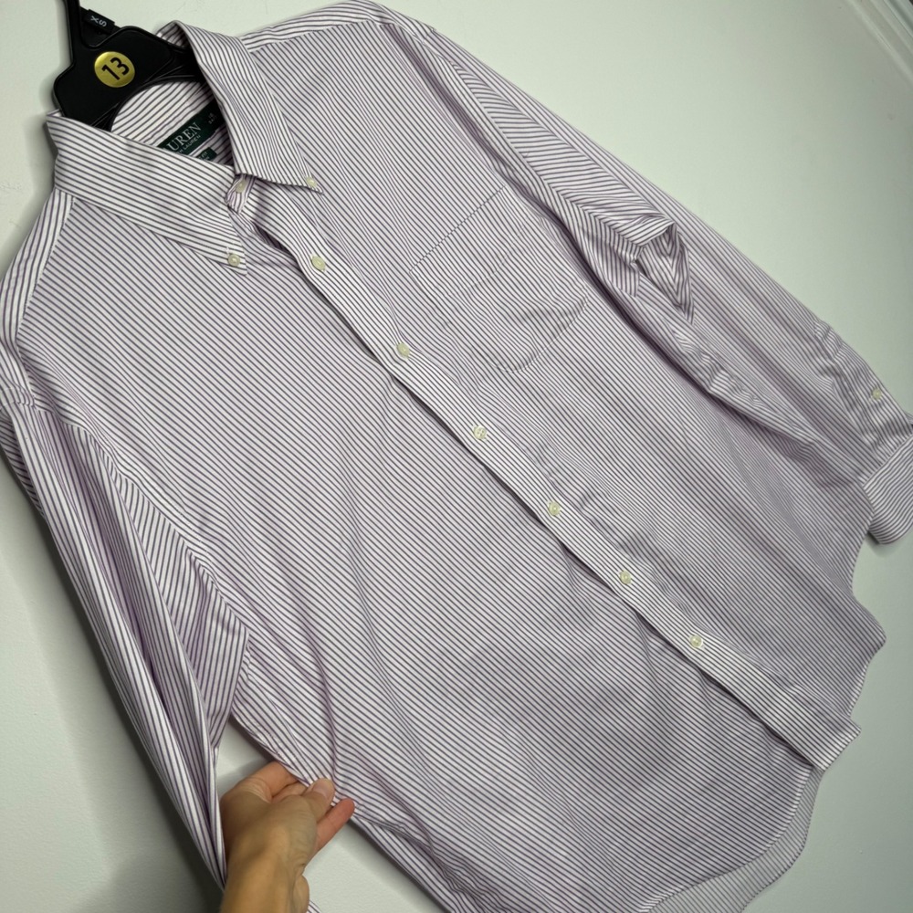 Lauren Ralph Lauren Men Classic Fit Non Iron Striped Dress Shirt Purple 16 34/35 - Picture 3 of 6